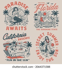 Set of vintage summer paradise vacation graphics for posters t-shirts and stickers