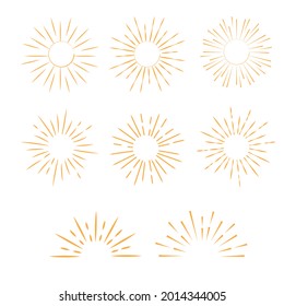 Set of Vintage Sun Burst. Vector monochrome light rays
