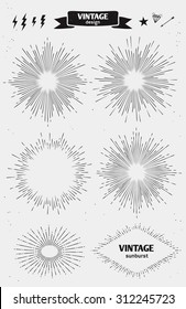 Set of Vintage Sun, monochrome Starburst. Vector vintage design elements