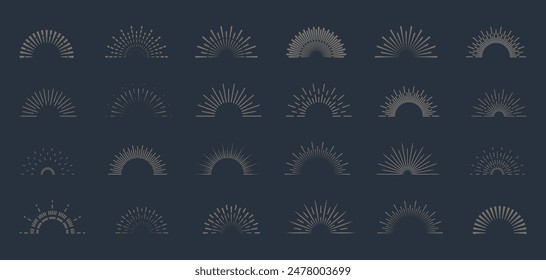 Set vintage sunburst collection. Bursting sun rays. Fireworks. Logotype or lettering design element.
