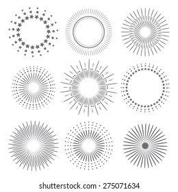 Set of vintage sunburst. Fireworks. Vector illustration