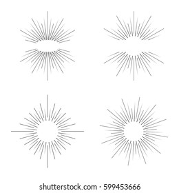 Set of Vintage sunburst. Geometric shapes and light ray collection. Hipster style frames. Isolated on white vector illustration.