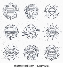 Set of vintage sunburst. Hand drawn. Light ray. Design template  for icons, logos or graphic elements.