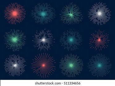 Set of vintage sunburst. Hand drawn. Light ray. Design template  for icons, logos or graphic elements.