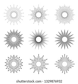 Set of vintage sunburst rays design elements.