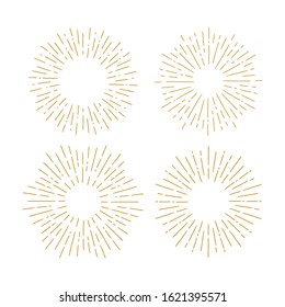 Set of Vintage Sunbursts in Different Shapes. Hipster Hand Drawn Retro Bursting Rays Design Elements.