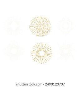 Set of Vintage Sunbursts in Different Shapes. Trendy Hand Drawn Retro Bursting Rays Design Elements. Hipster Vector illustration
