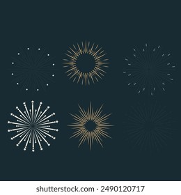 Set of Vintage Sunbursts in Different Shapes. Trendy Hand Drawn Retro Bursting Rays Design Elements. Hipster Vector illustration
