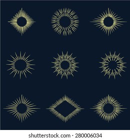 Set of vintage sunbursts in different shapes