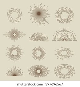 Set of vintage sunbursts in different shapes vector