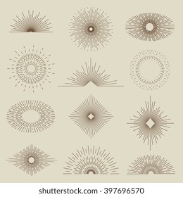 Set of vintage sunbursts in different shapes vector