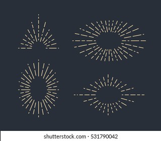 Set of Vintage Sunbursts in Different Shapes. Trendy Hand Drawn Retro Bursting Rays Design Elements. Hipster Vector illustration