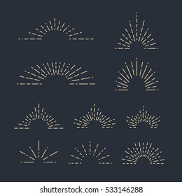 Set of Vintage Sunbursts in Different Shapes. Trendy Hand Drawn Retro Bursting Rays Design Elements. Hipster Vector illustration 