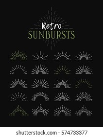 Set of Vintage Sunbursts in Different Shapes. Trendy Hand Drawn Retro Bursting Rays Design Elements. Hipster Vector illustration 