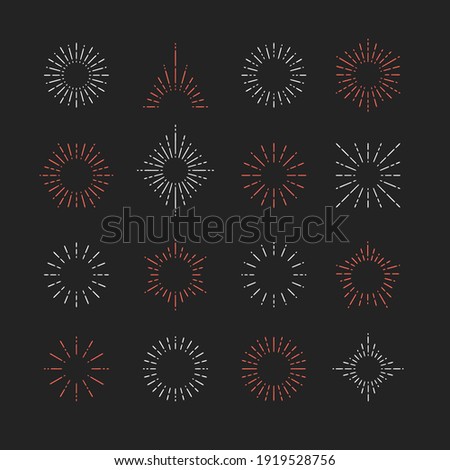 Set of Vintage Sunbursts in Different Shapes. Trendy Hand Drawn Retro Bursting Rays Design Elements. Hipster Vector illustration