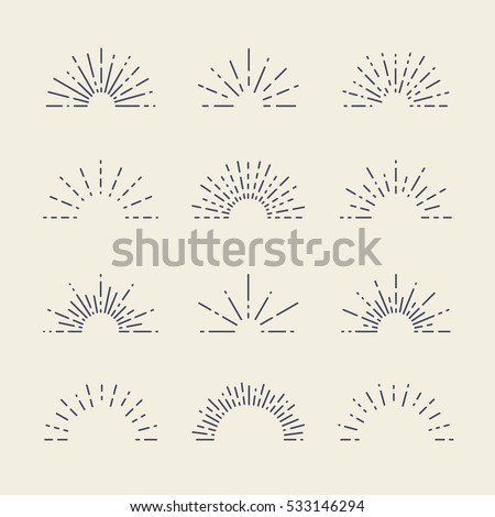 Set of Vintage Sunbursts in Different Shapes. Trendy Hand Drawn Retro Bursting Rays Design Elements. Hipster Vector illustration 