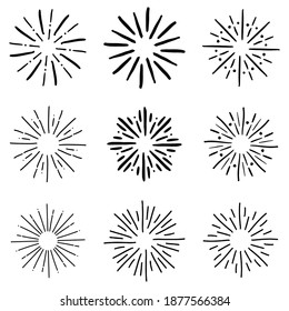 Set of vintage sunbursts. Hand drawn graphic elements EPS Vector