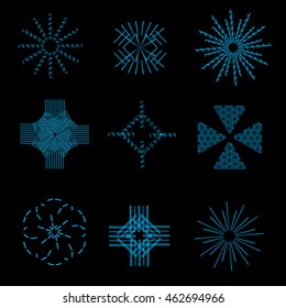 Set of Vintage Sunbursts. Vector Design Elements for Hipster Logos, Badges and Labels. Trendy Light Ray Symbols.