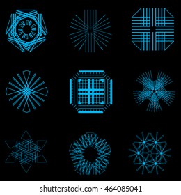 Set Vintage Sunbursts. Vector design elements for Hipster logos, badges and stickers. Fashion Light Ray Simvoly.Elementy techno