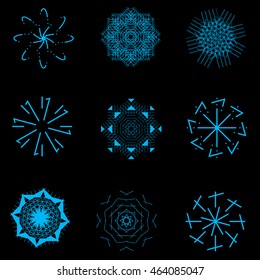 Set Vintage Sunbursts. Vector design elements for Hipster logos, badges and stickers. Fashion Light Ray Simvoly.Elementy techno