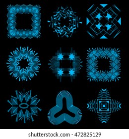 Set of Vintage Sunbursts. Vector Design Elements for Hipster Logos, Badges and Labels. Trendy Light Ray Symbols.