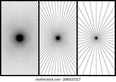 Set of Vintage Sunbursts Vertical Rectangle. Trendy Hand Drawn Retro Bursting Rays Design Elements. Hipster Vector illustration 