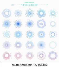 Set of Vintage Sunbusrt. Geometric Shapes and Light Ray Collection. Hipster Style Frames. Modern Colors Version