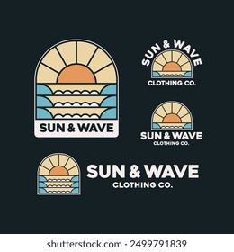 Set of vintage surf design template for surf club, surf shop, surf merch.