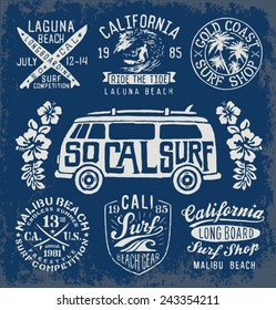 Set of Vintage Surfing Graphics and Emblems
