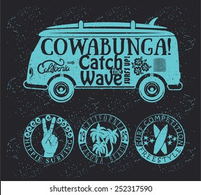 Set of Vintage Surfing Graphics and Emblems