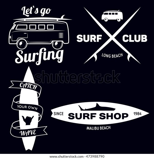 Set Vintage Surfing Graphics Emblems Web Stock Vector Royalty Free 473988790