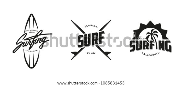 Set of vintage surfing graphics, logos, labels and emblems. Surf t