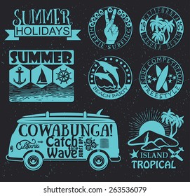 Set of Vintage Surfing Graphics and Summer Emblems