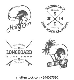 Set of vintage surfing labels and badges