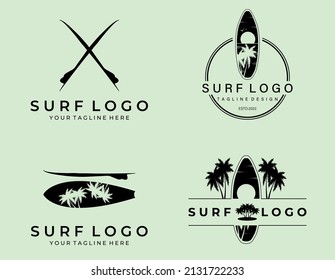 Set of vintage surfing logo graphics, logos, labels and emblems. Surf t-shirt design.
