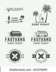 Set of vintage surfing logos, emblems, badges, labels and design elements. Graphic vector Illustration
