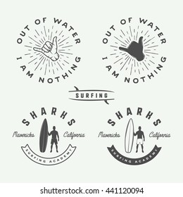 Set of vintage surfing logos, emblems, badges, labels and design elements. Graphic vector Illustration

