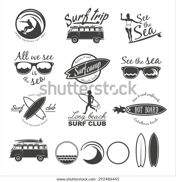 Set Vintage Surfing Logos Labels Badges Stock Vector Royalty Free 292486445 Shutterstock 