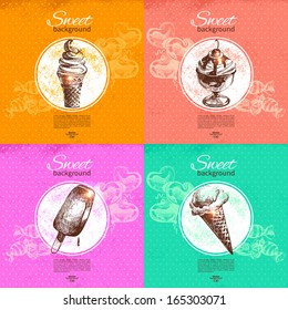 Set of vintage sweet backgrounds. Hand drawn illustration. Menu for restaurant and cafe