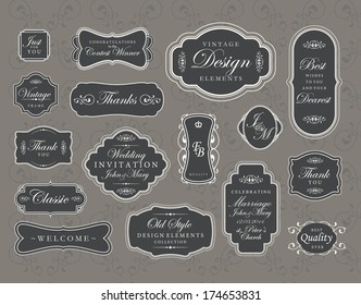 Set of vintage swirly frames. Vector design elements.