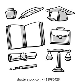 Set of vintage symbols on the subject of school, college, university and education