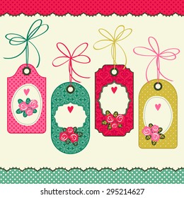 Set of vintage tags and elements for invitation or greeting card. Template for text.