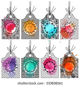Set of vintage tags and elements for invitation or greeting card. Template for text.