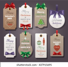 Set of vintage tags with silk bows