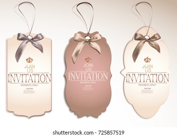 Set of vintage tags with silk bows. Pastel. Vector illustration