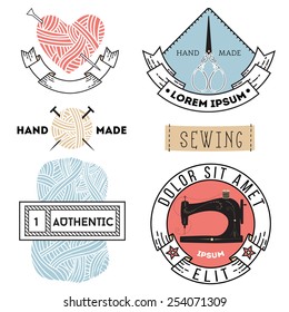 Set of vintage tailor and knitting labels and emblems