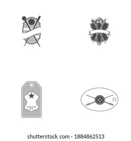 Set von Vintage-Schneideretiketten Embleme und entworfene Elemente. Schneiderei-Motiv-Vektorgrafik