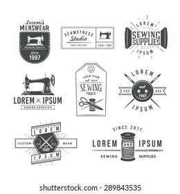 Set of vintage tailor labels, emblems and design elements. Tailor shop logo vector. sewing stodio illustration
