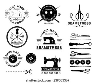 Set of vintage tailor labels, logo and designed elements. 
