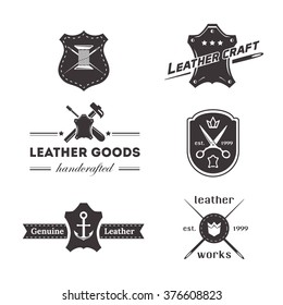 Set of vintage tailor, sewing labels. Leather goods designed elements